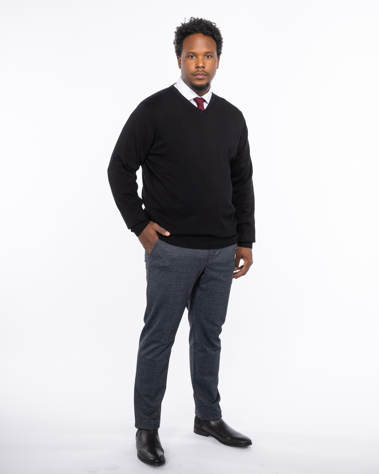 Pull col V homme grand noir