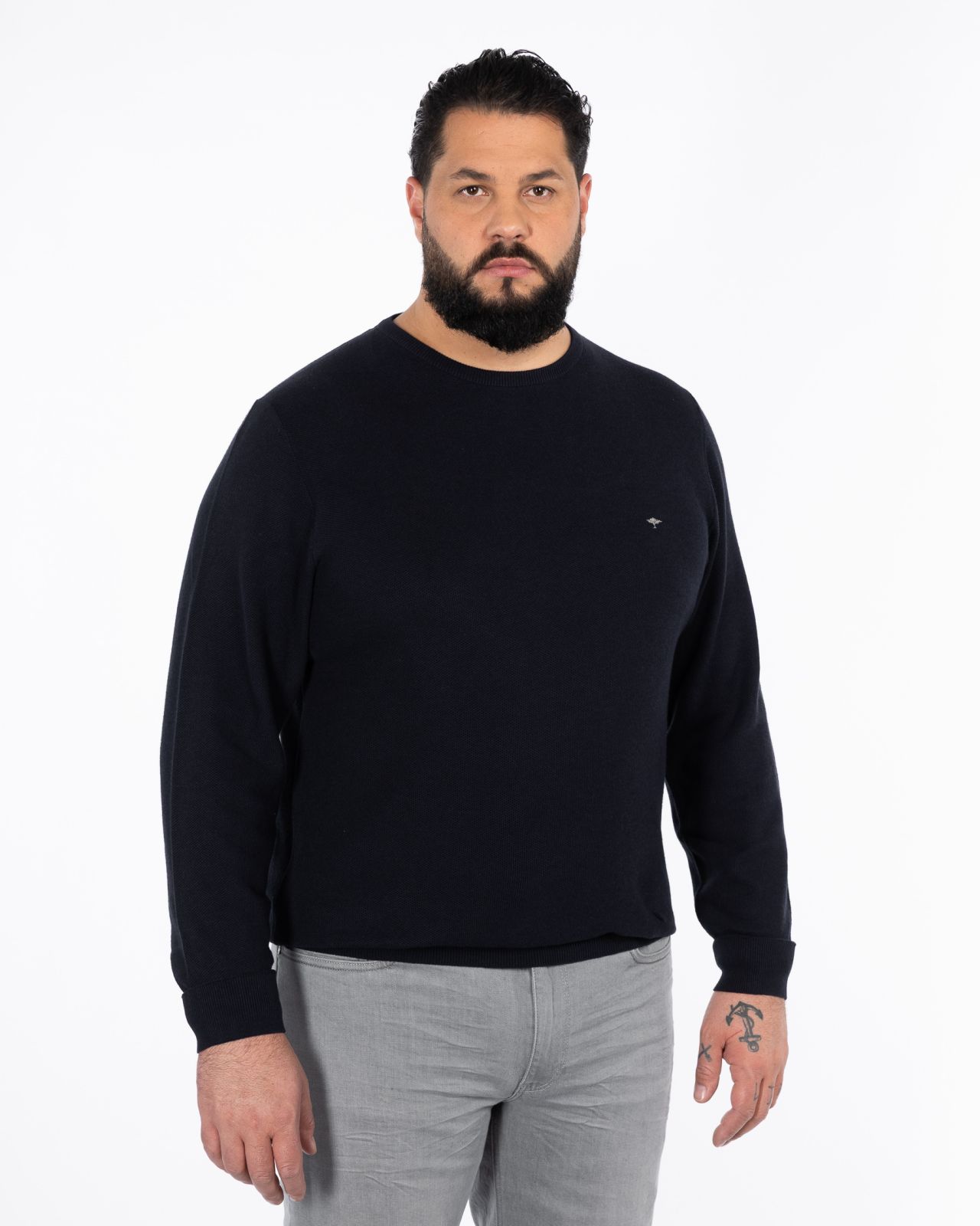 Pull col rond homme grand bleu marine