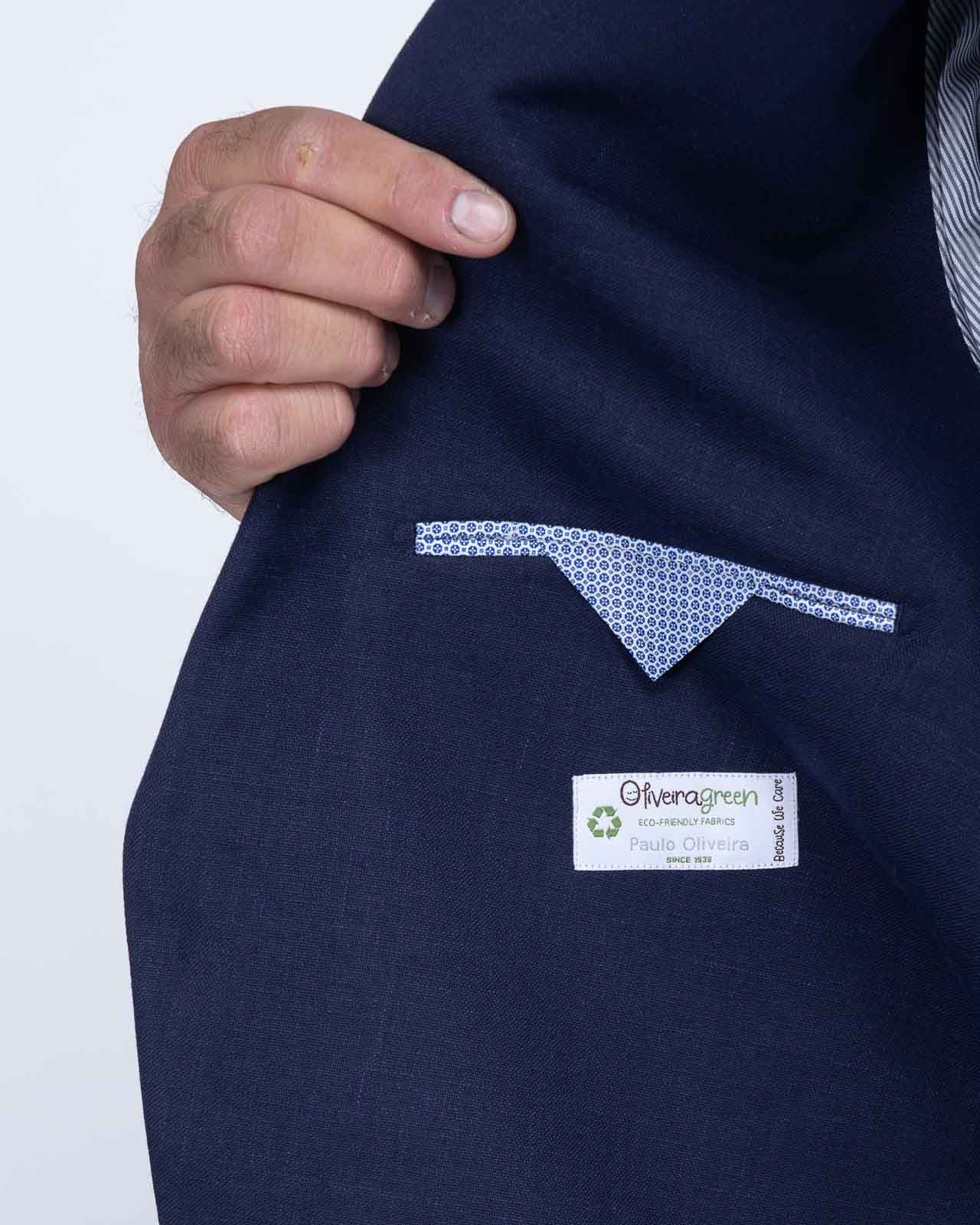 Veste de costume en lin grande taille bleu marine