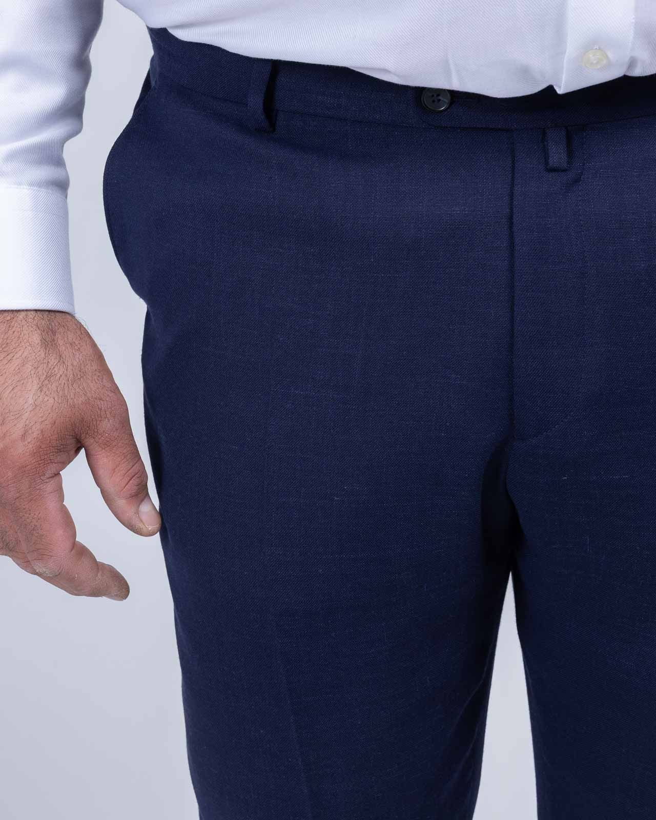 Pantalon de costume en lin grande taille bleu marine