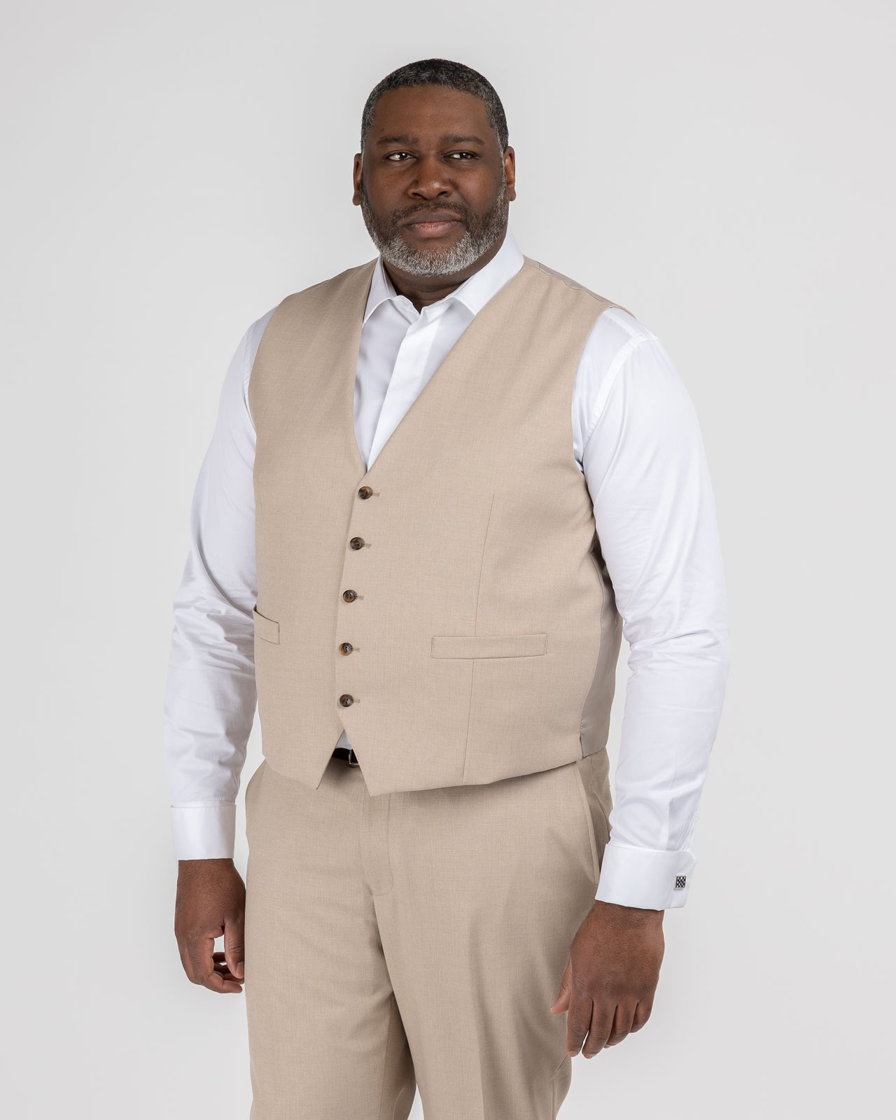 Gilet de costume flammé grande taille beige