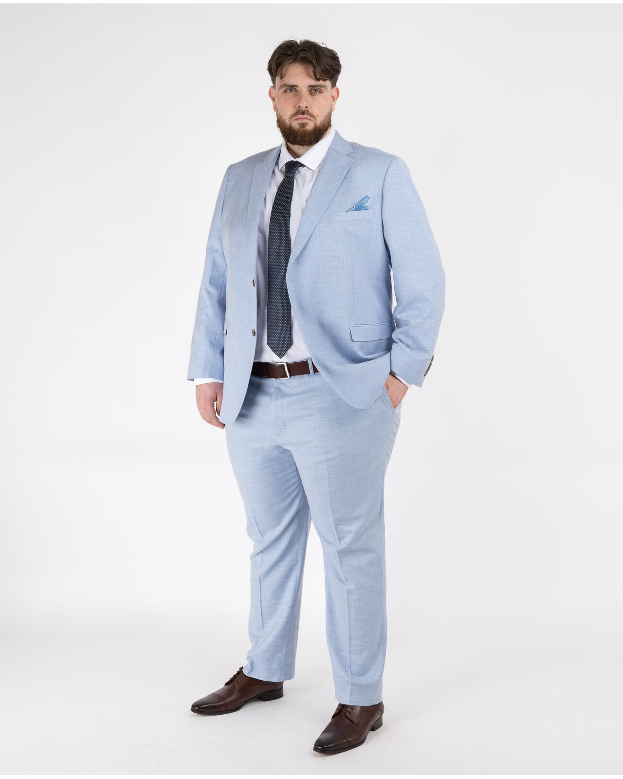 Pantalon de costume effet lin grande taille bleu ciel