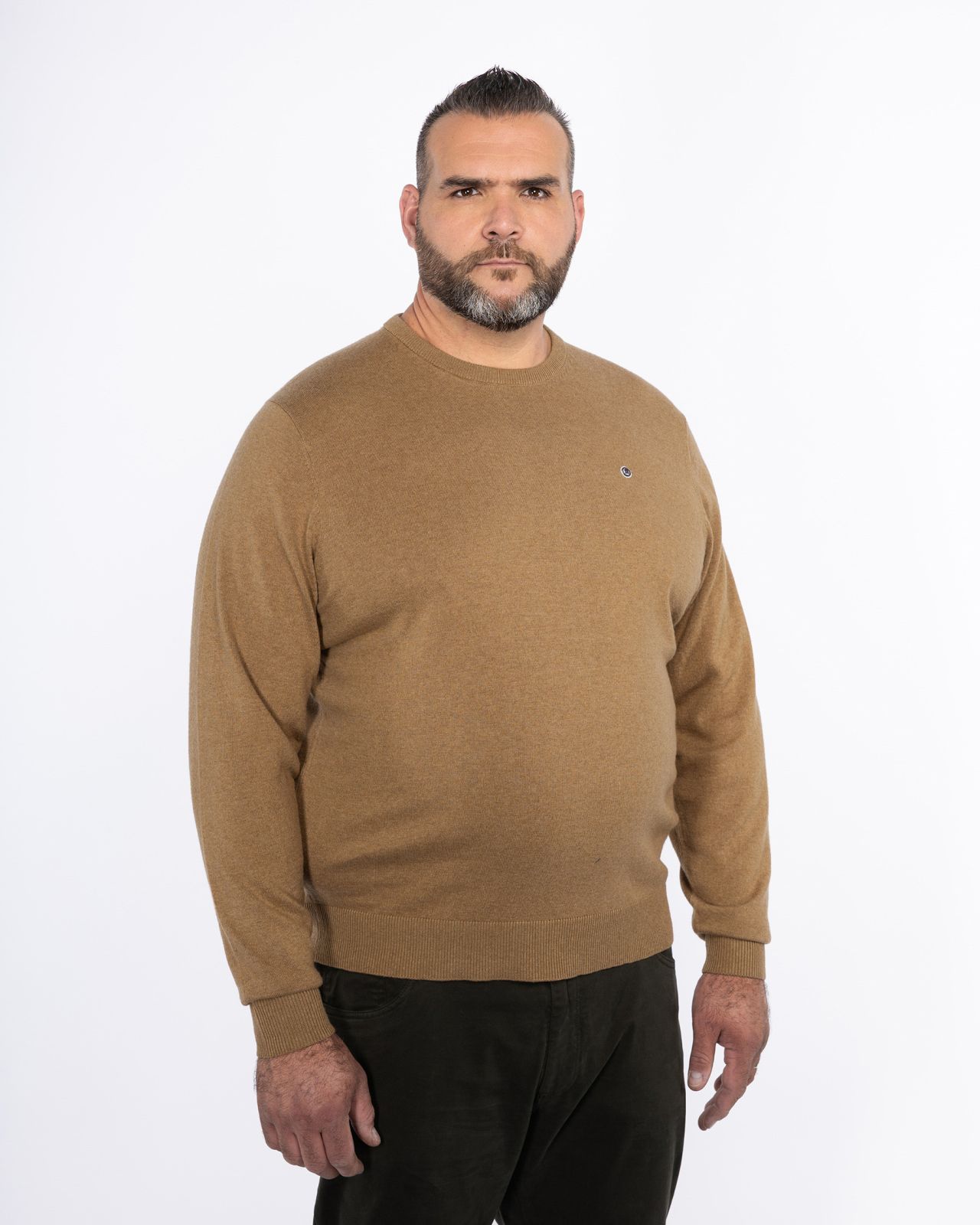 Pull en coton et laine grande taille marron