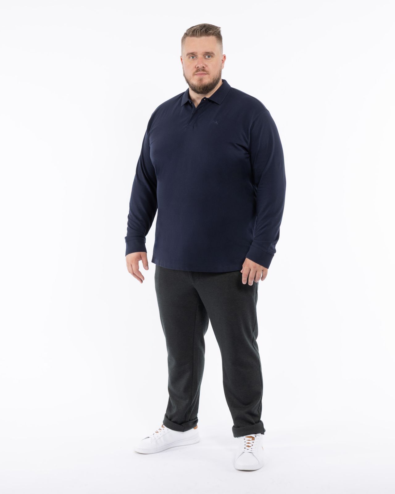Polo manches longues grande taille bleu marine