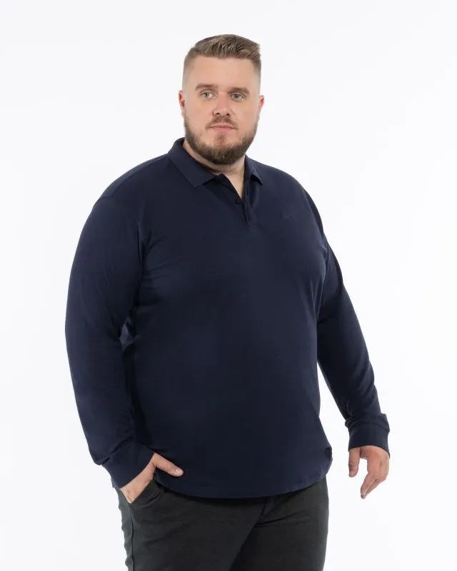 Polo manches longues grande taille bleu marine
