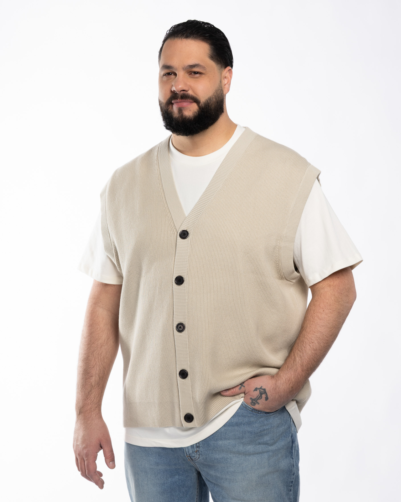 Cardigan sans manches grande taille beige