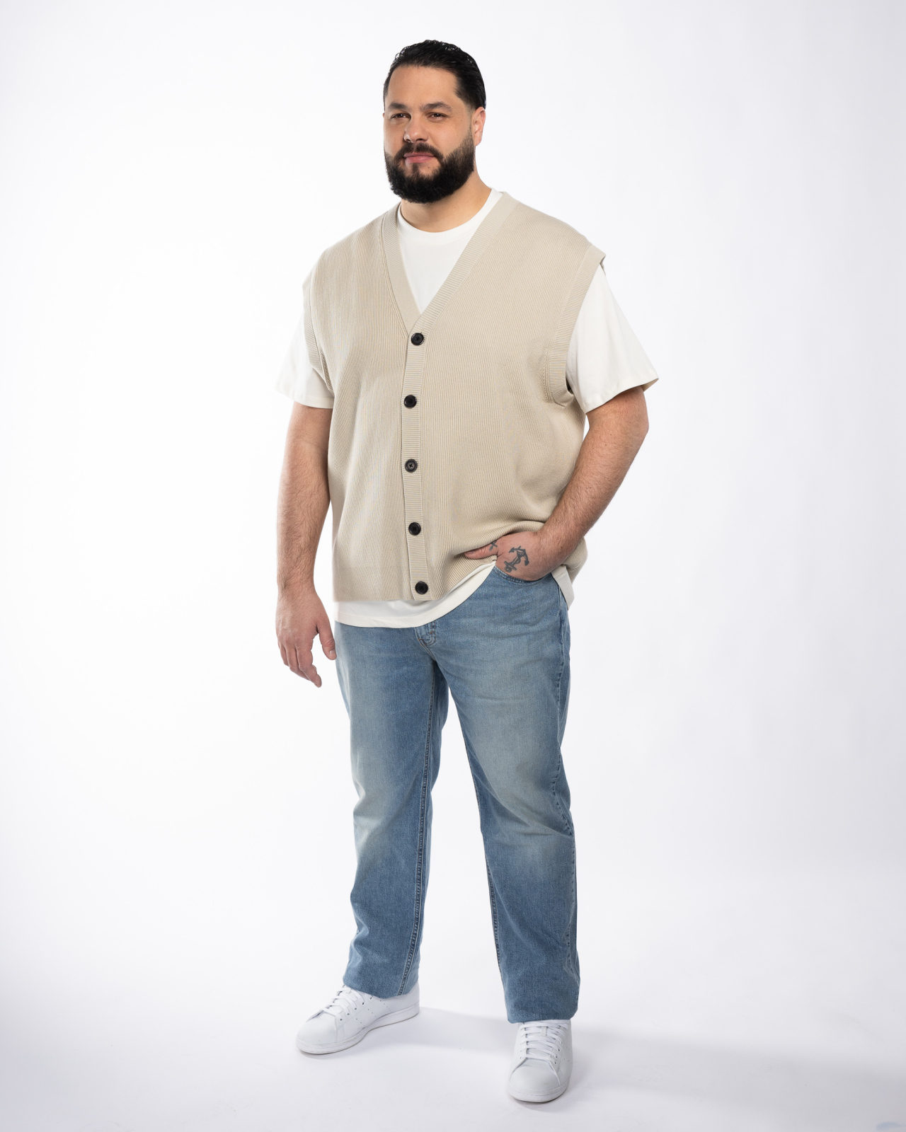 Cardigan sans manches grande taille beige