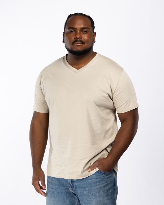 T-shirt col V uni grande taille beige