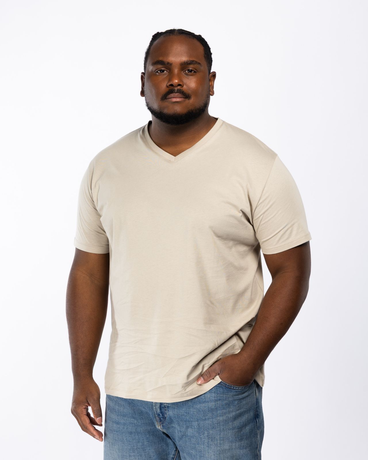 T-shirt col V uni grande taille beige