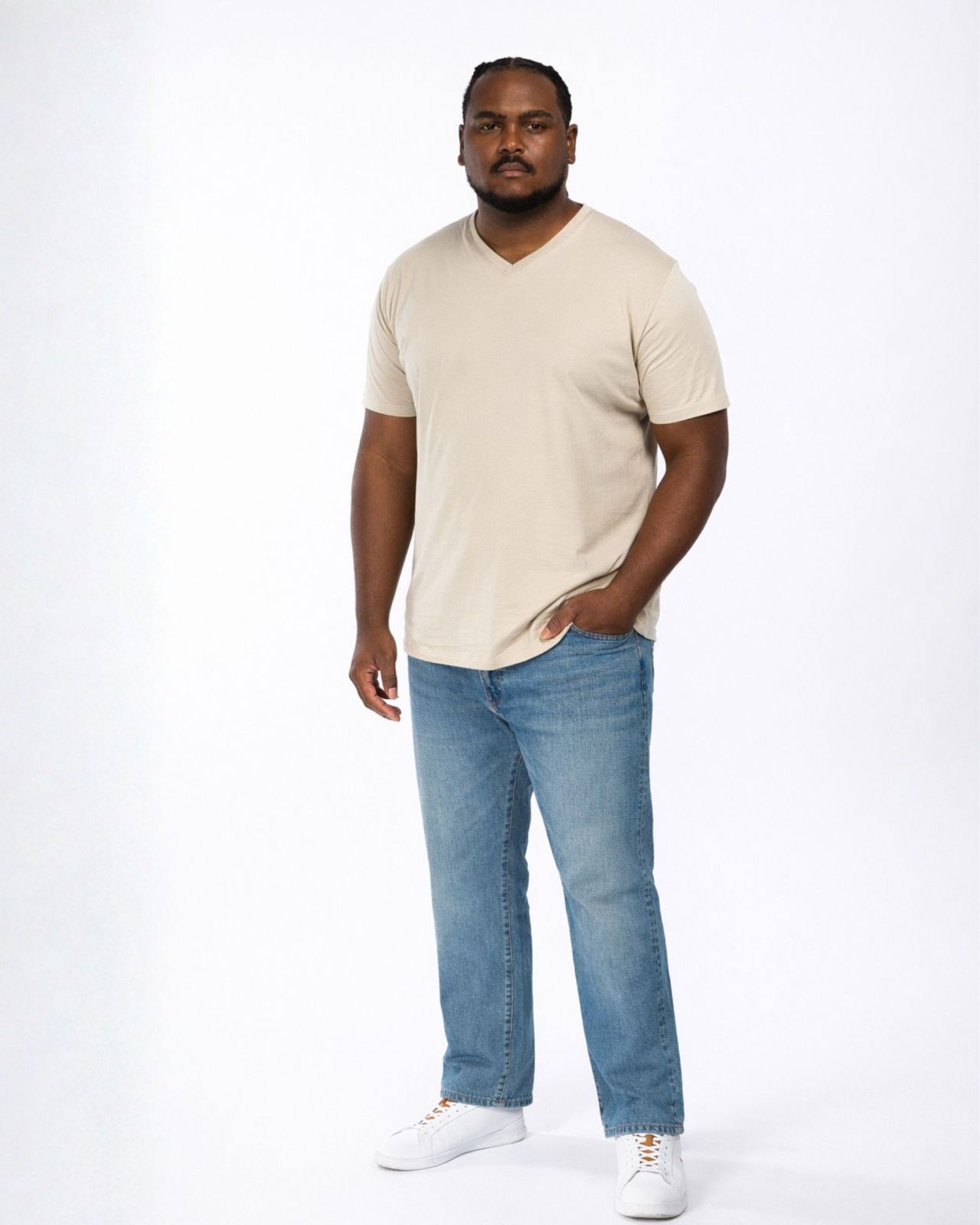 T-shirt col V uni grande taille beige