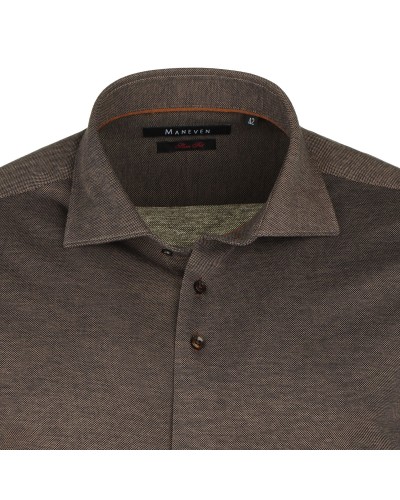 Chemise casual piqué fine maille marron cintrée: manches extra-longues 72cm