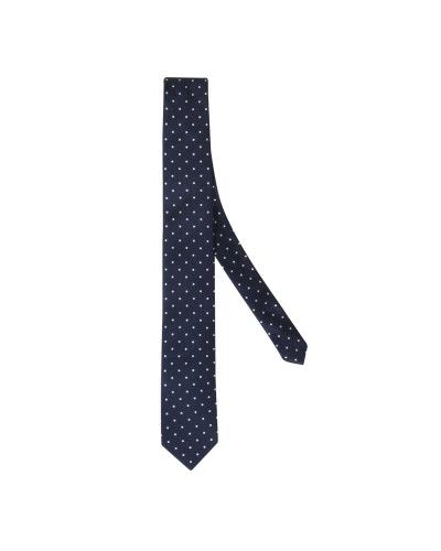 Cravate soie à pois extra-longue 160 cm bleu