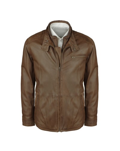 Blouson court cuir marron pour Homme Grand : du L au 3XL