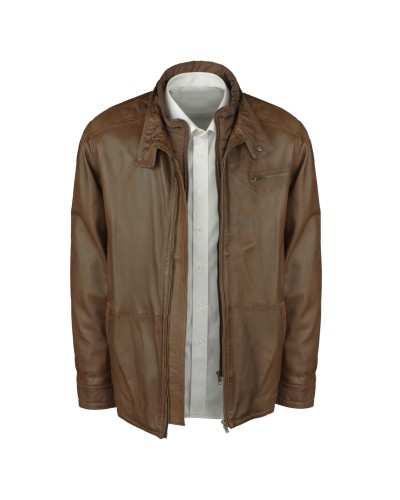 Blouson court cuir marron pour Homme Grand : du L au 3XL