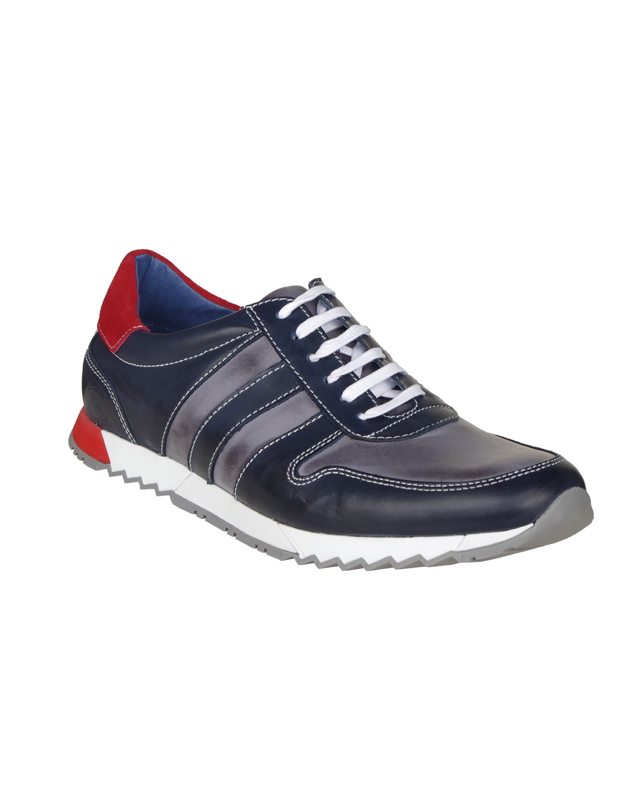 Sneaker en cuir bicolore bleu marine: grande taille du 46 au 49
