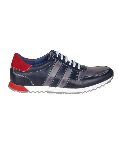 Sneaker en cuir bicolore bleu marine: grande taille du 46 au 49