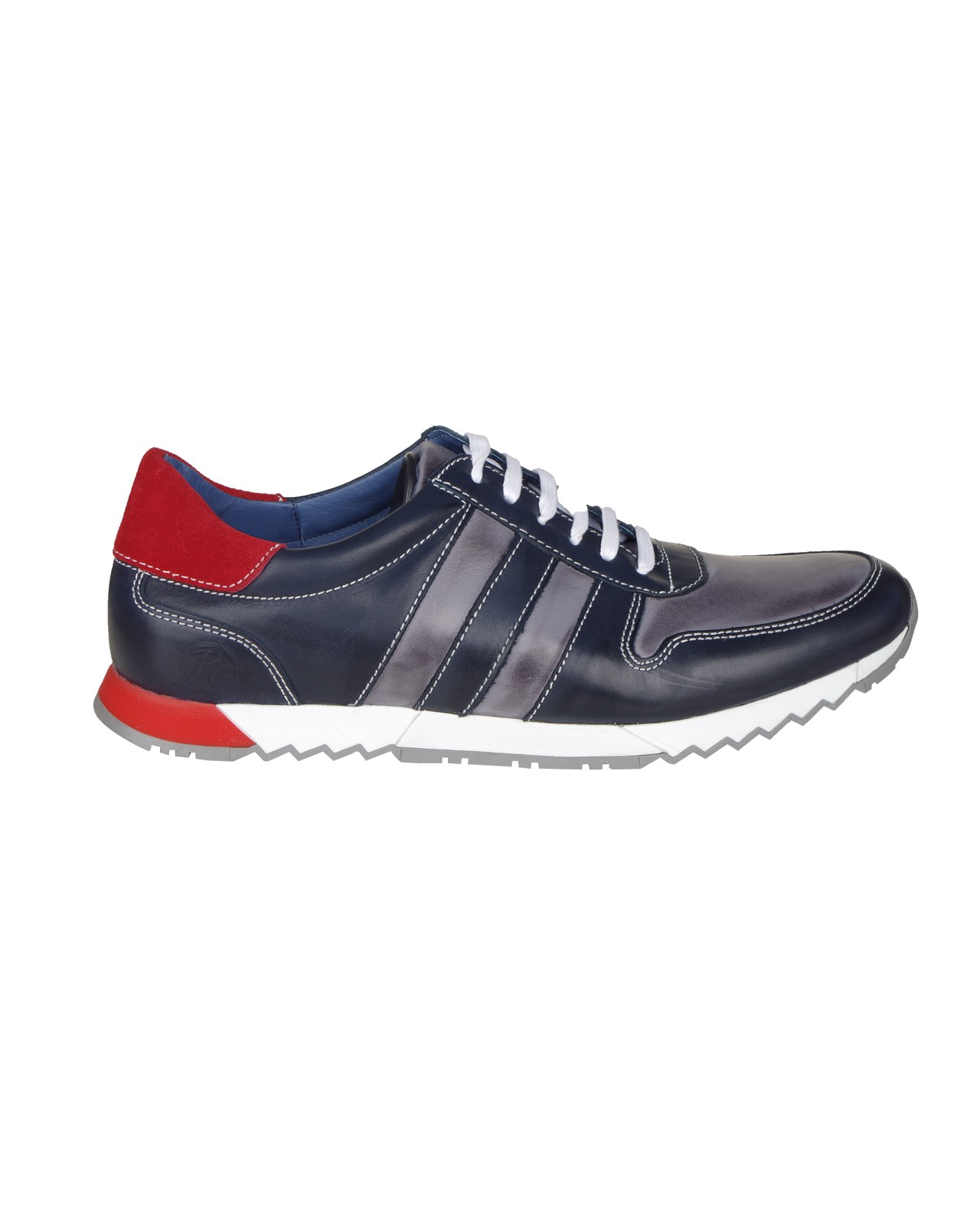 Sneaker en cuir bicolore bleu marine: grande taille du 46 au 49