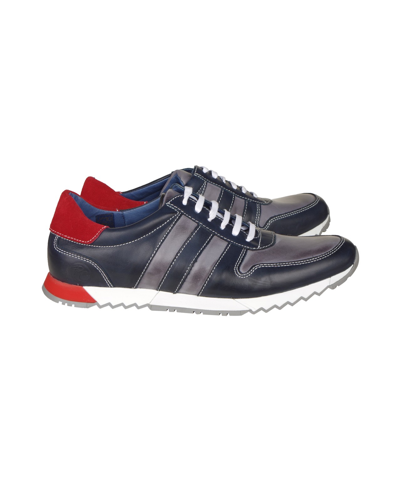 Sneaker en cuir bicolore bleu marine: grande taille du 46 au 49