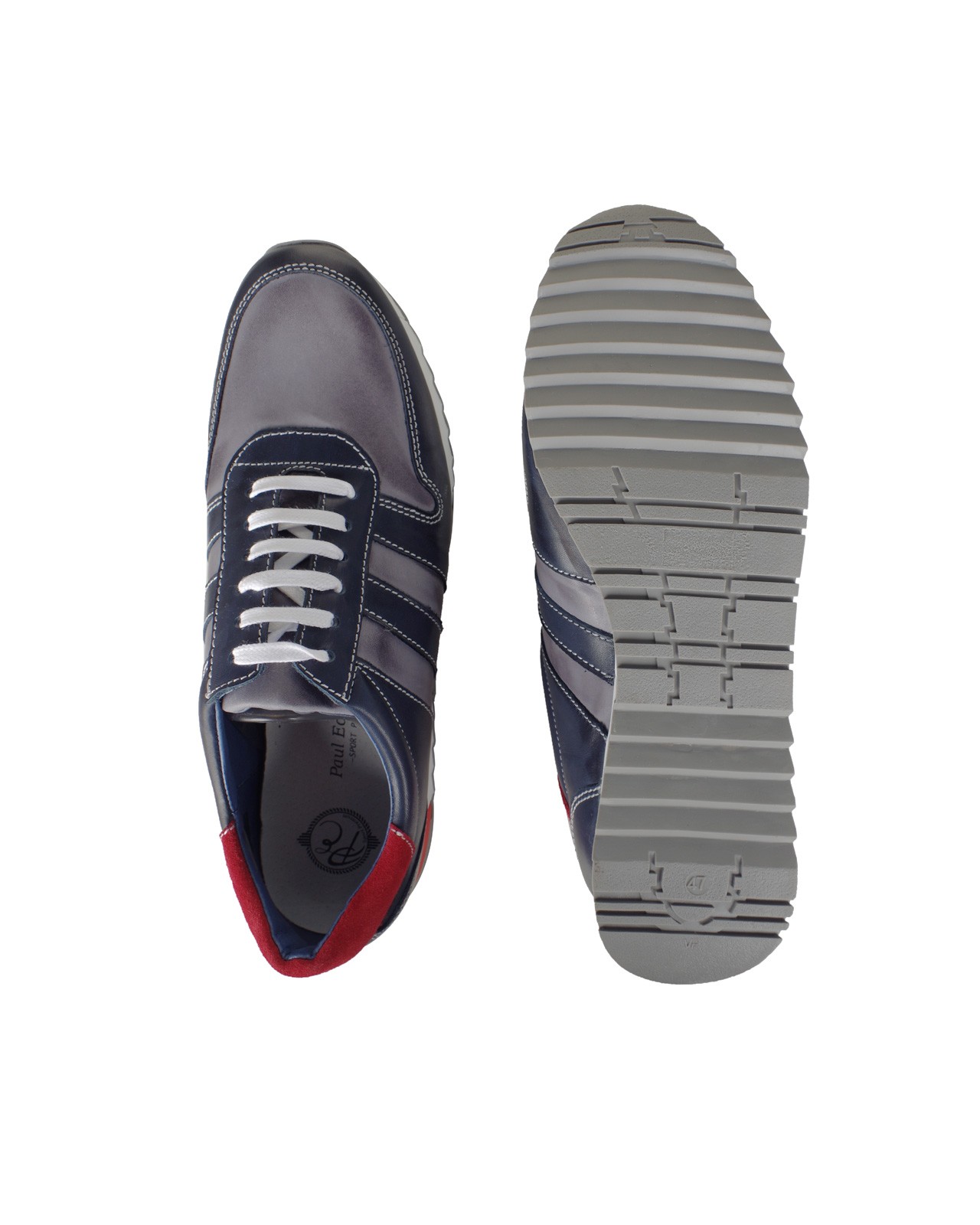 Sneaker en cuir bicolore bleu marine: grande taille du 46 au 49