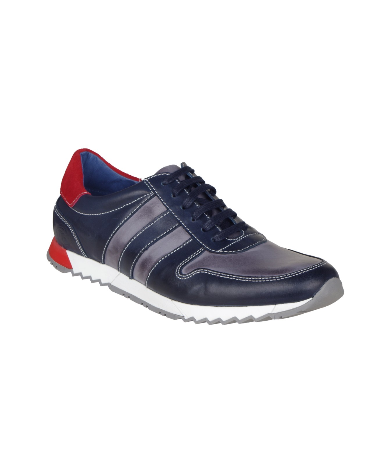 Sneaker en cuir bicolore bleu marine: grande taille du 46 au 49