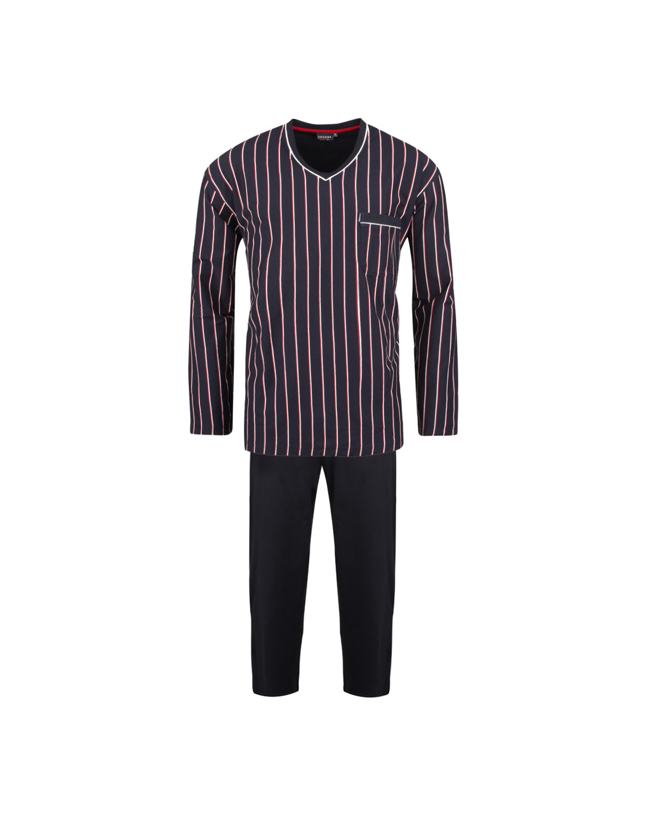 Pyjama col V à rayures bleu: grande taille du 3XL au 10XL