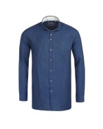 Chemise en lin bleu cintrée: manches extra-longues 72cm