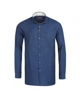 Chemise en lin bleu cintrée: manches extra-longues 72cm