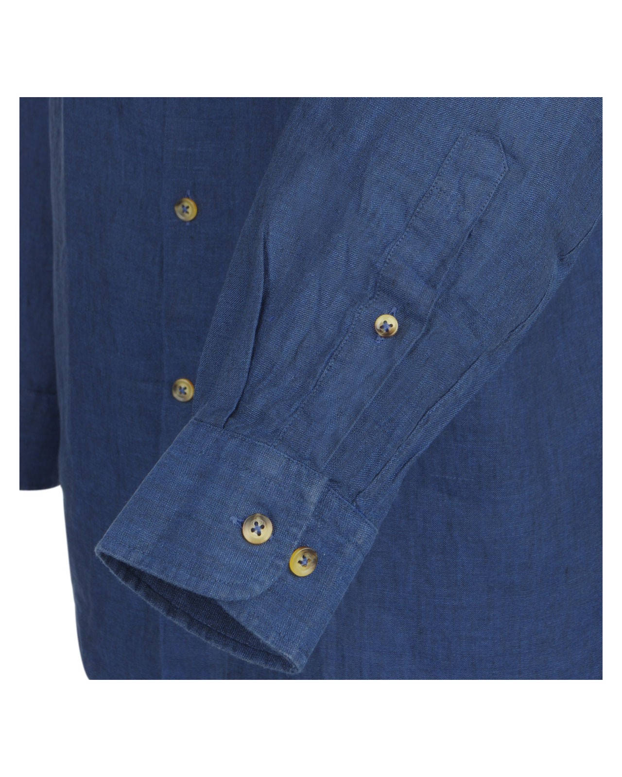 Chemise en lin bleu cintrée: manches extra-longues 72cm