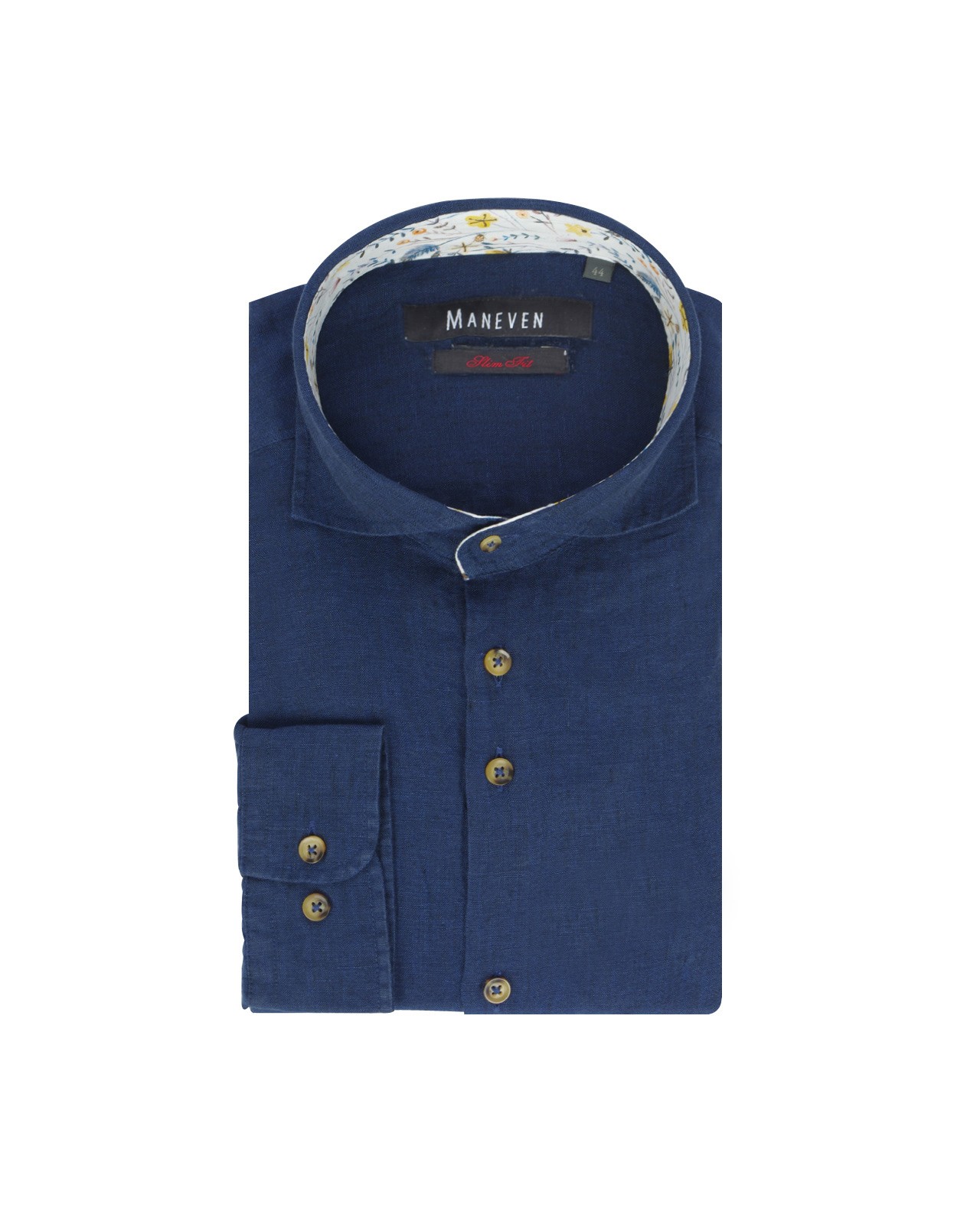 Chemise en lin bleu cintrée: manches extra-longues 72cm