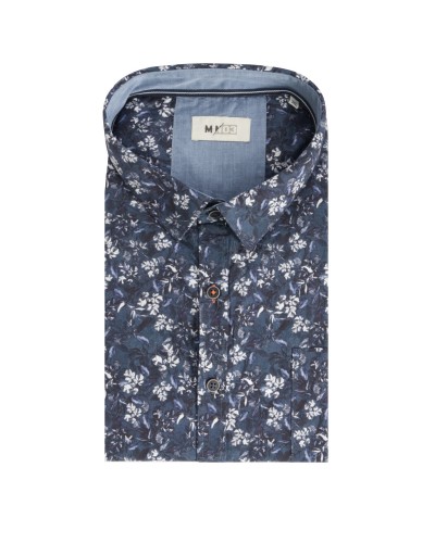 Chemise à fleurs MN03 manches extra-longues 72 cm en coton bleue