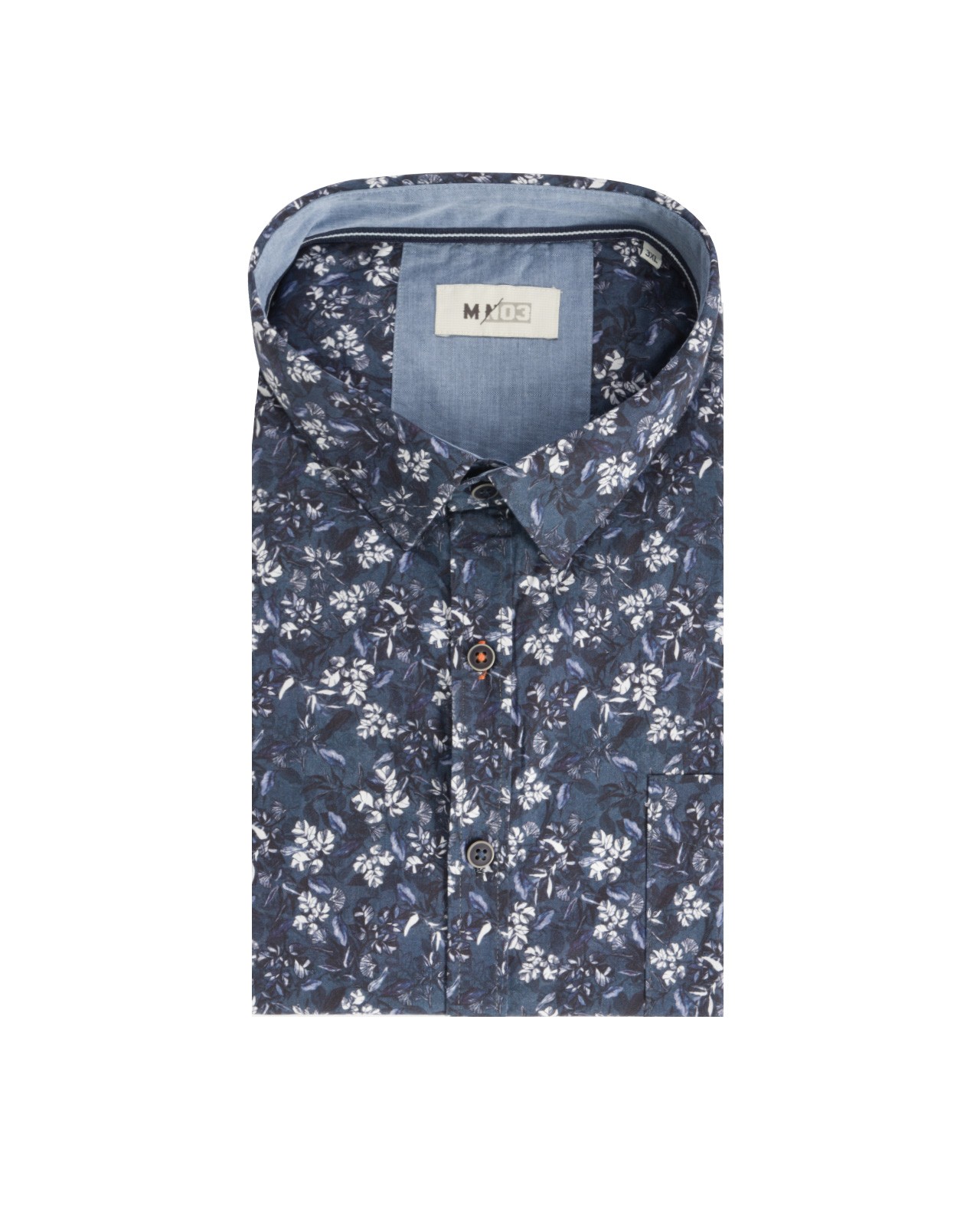 Chemise à fleurs MN03 manches extra-longues 72 cm en coton bleue