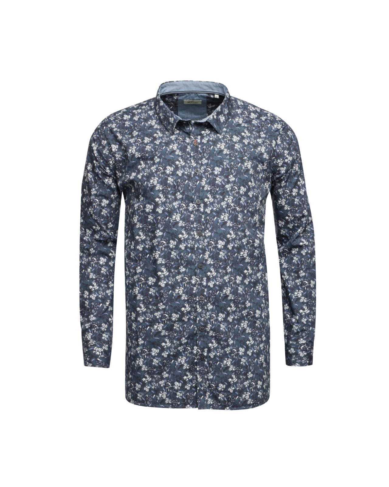 Chemise à fleurs MN03 manches extra-longues 72 cm en coton bleue