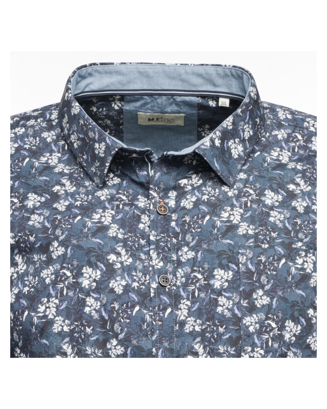 Chemise à fleurs MN03 manches extra-longues 72 cm en coton bleue