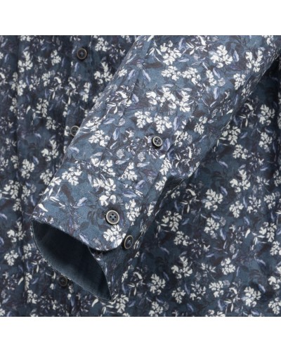 Chemise à fleurs MN03 manches extra-longues 72 cm en coton bleue