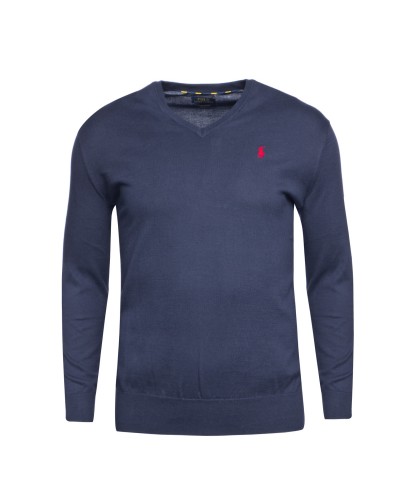 Pull col V Ralph Lauren grande taille en pima coton bleu marine