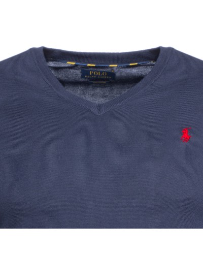 Pull col V Ralph Lauren grande taille en pima coton bleu marine