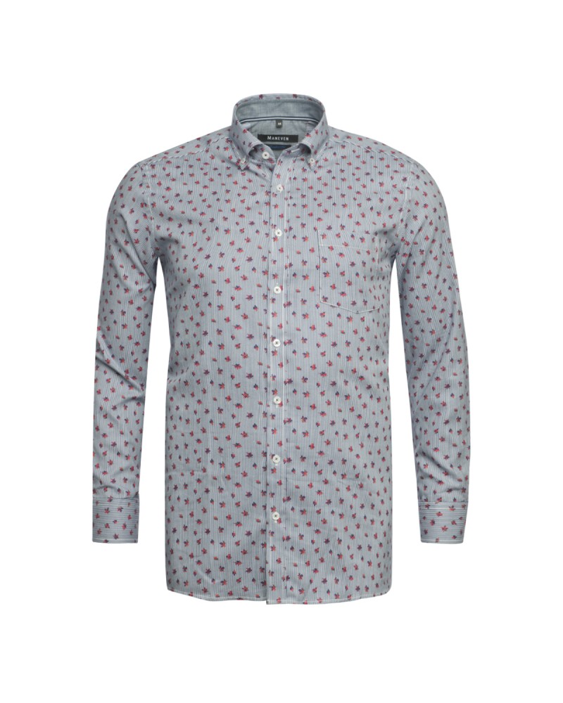 Chemise fleurie Maneven grande taille en coton bleu marine