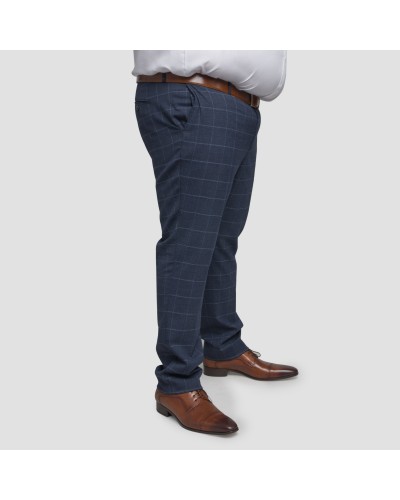 Pantalon de costume Black Square à carreaux fenêtres grande taille bleu