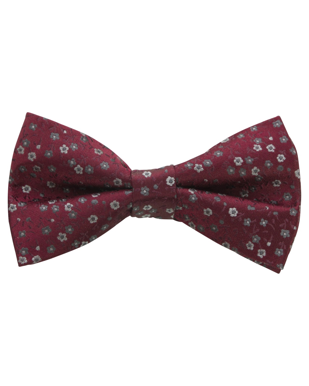 Nœud papillon Maneven grand tour de cou fleurs bordeaux en soie