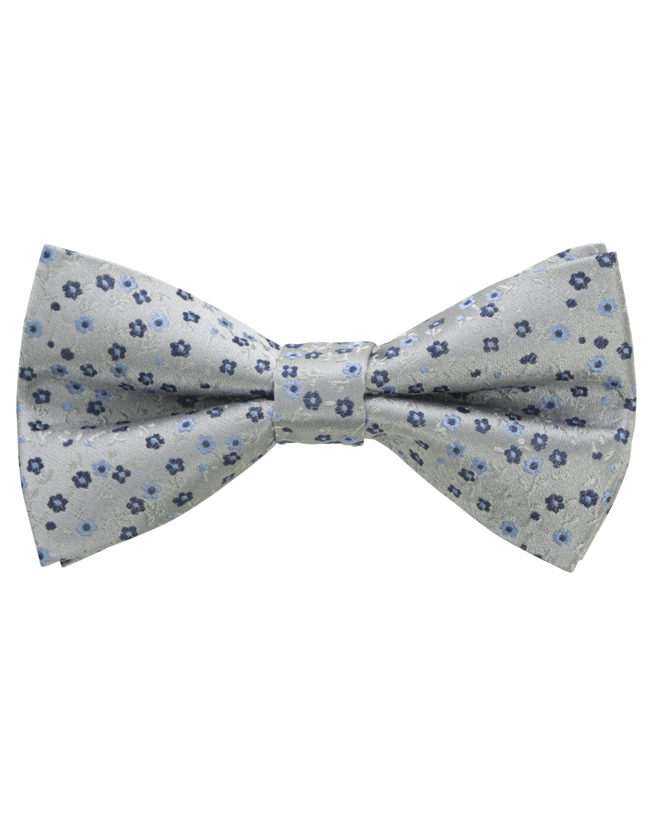 Nœud papillon Maneven grand tour de cou fleurs grises en soie