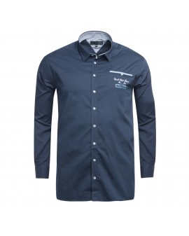 Chemise 1214 brodée grande taille bleu marine