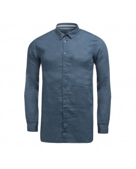 Chemise cintrée en lin 1214 manches extra-longues 72 cm bleu marine