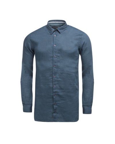 Chemise cintrée en lin 1214 manches extra-longues 72 cm bleu marine