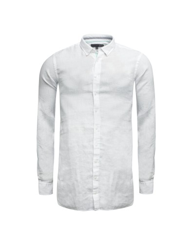 Chemise cintrée en lin 1214 manches extra-longues 72 cm blanche