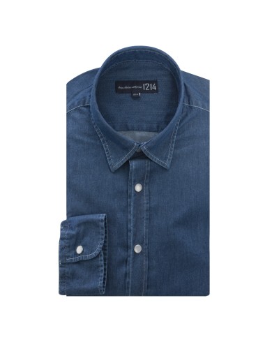 Chemise cintrée chambray 1214 manches extra-longues 72 cm bleu indigo