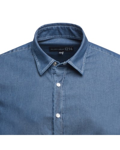 Chemise cintrée chambray 1214 manches extra-longues 72 cm bleu indigo