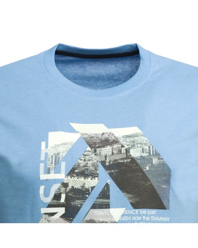 Tee shirt chiné imprimé Casa Moda à col rond grande taille bleu
