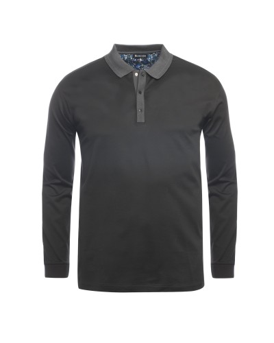 Polo manches longues Maneven jersey mercerisé grande taille noir