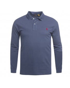 Polo manches longues Ralph Lauren piqué grande taille bleu marine