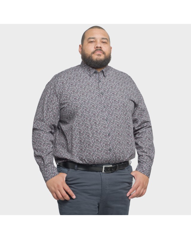 Chemise 1214 à fleurs rose grande taille grise